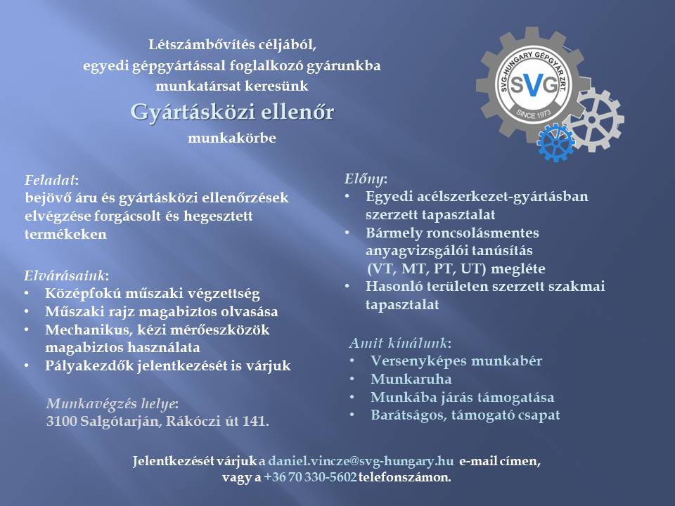 Gyártásközi ellenőr állás